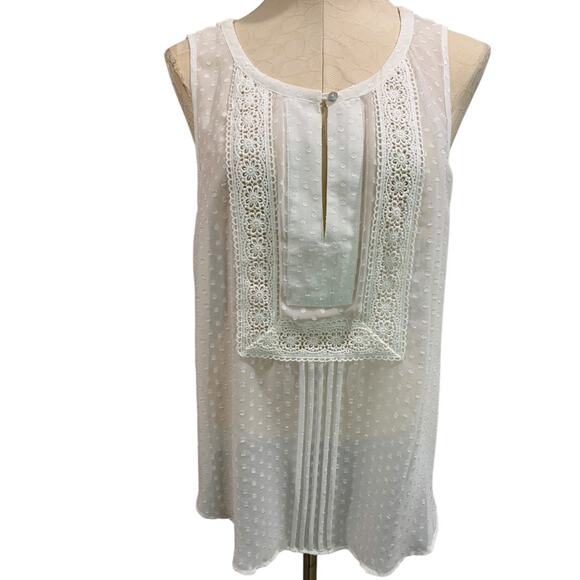 Large Black Rainn Womens Sheer White Sleeveless Blouse Lace - Picture 2 of 9